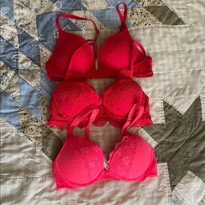 Victoria's Secret and LaSenza Hot Pink Lace Push-Up Bra Trio